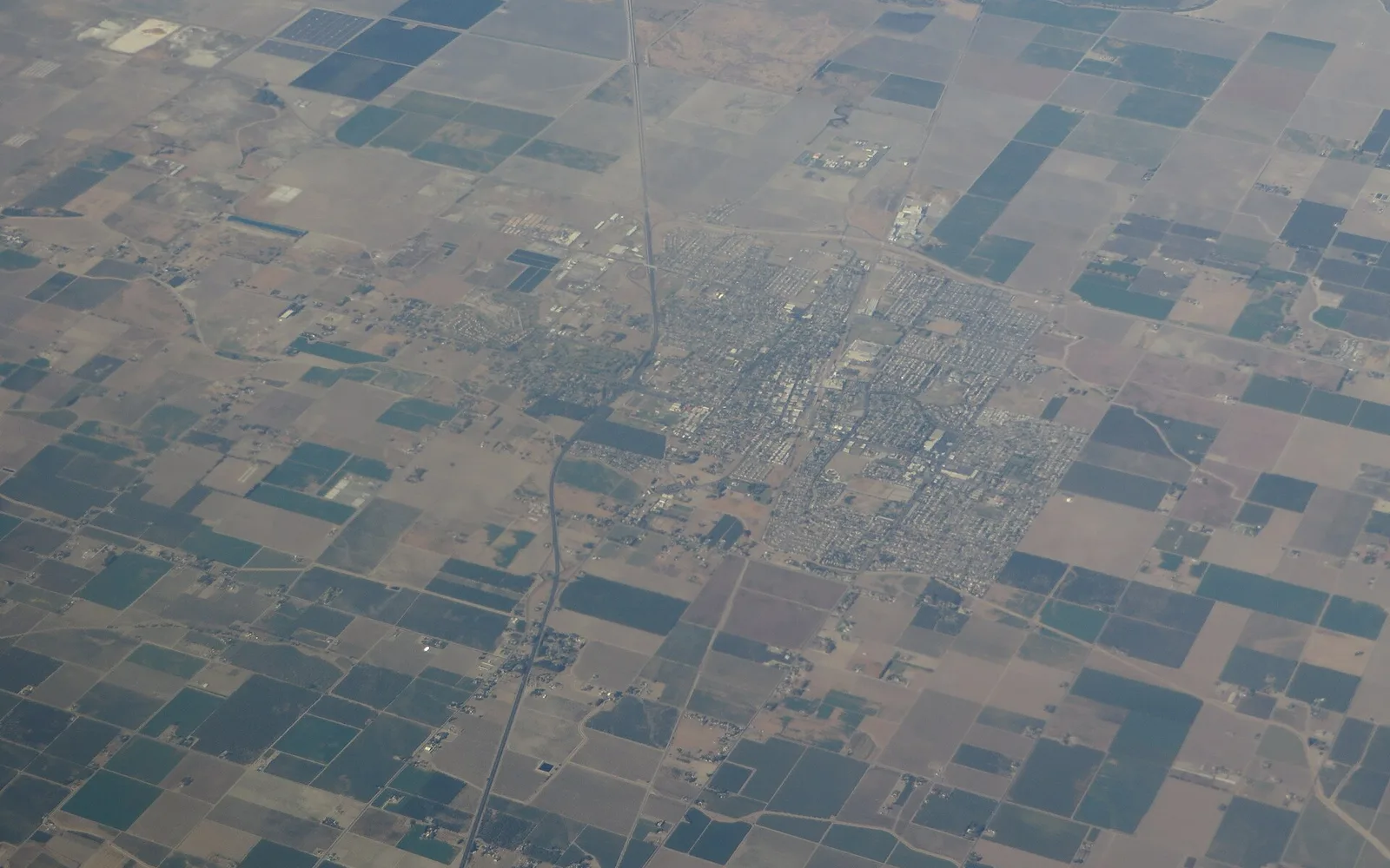 Aerial view of Lemoore and surrounding agricultural fields